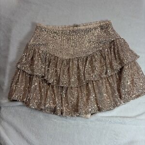 Mustard Seed Sequin Skirt Size Medium Rose Gold Shimmer Mini Lined Party Y2K 90s